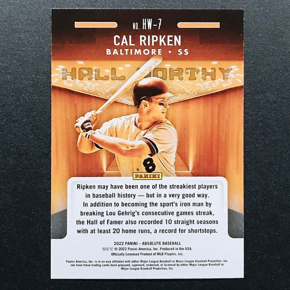 Cal Ripken - 2022 Absolute Hall Worthy Retail Green #HW-7 - Picture 2 of 2
